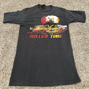 Vintage 1980s "Now It's Miller Time" B-52 Bomber Graphic T-Shirt Men’s Size S